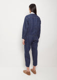 No Collar Cotton Blouson — Indigo