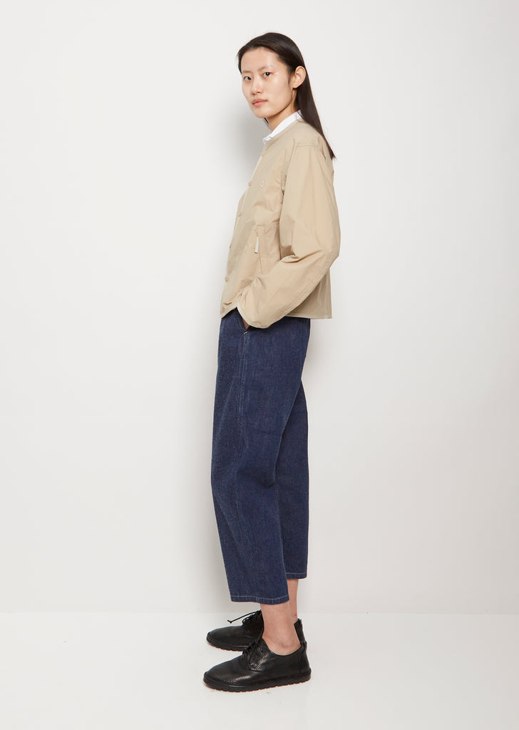 Collarless Nylon Jacket — Sand Beige