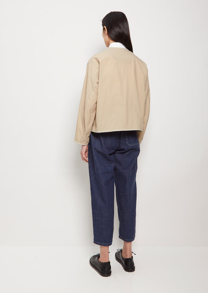 Collarless Nylon Jacket — Sand Beige