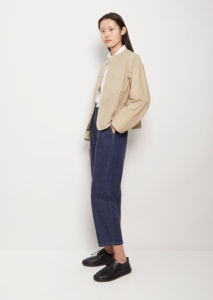 Collarless Nylon Jacket — Sand Beige