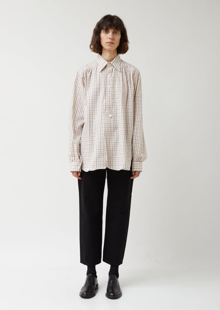 Tattersall Plaid Regular Collar EDW Gather Shirt