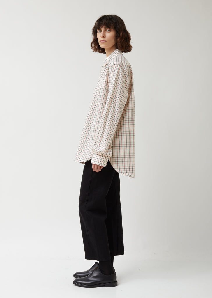 Tattersall Plaid Regular Collar EDW Gather Shirt