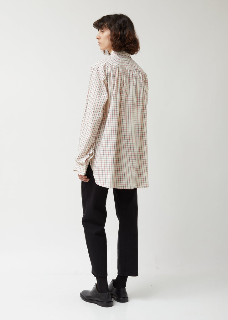 Tattersall Plaid Regular Collar EDW Gather Shirt