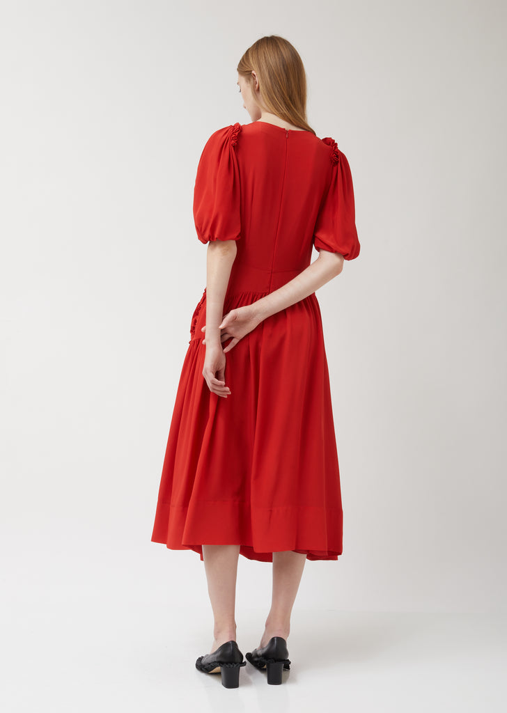 Silk Ruched Flower Dress