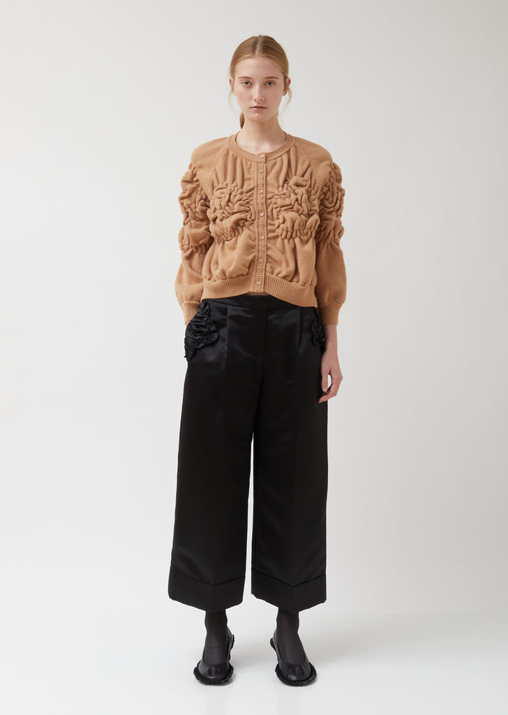 Ruched Flower Knitted Cardigan