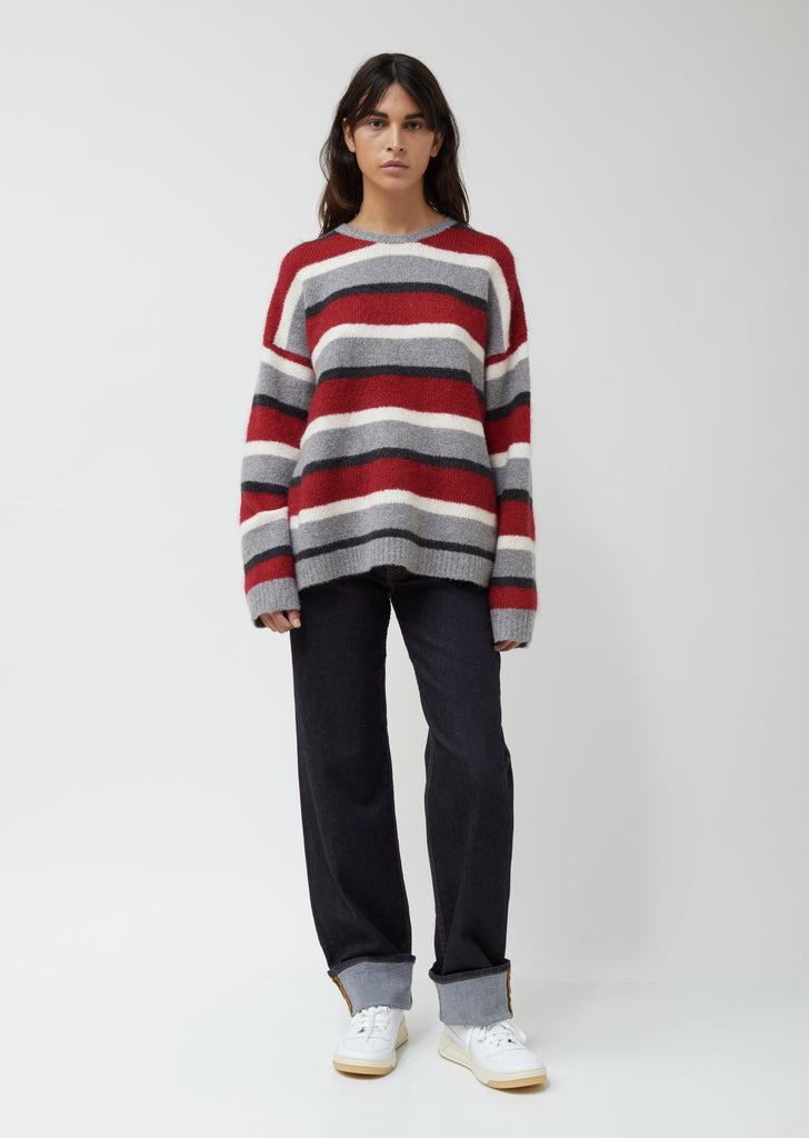 Cashmere-Mohair Multi-Stripe Crewneck