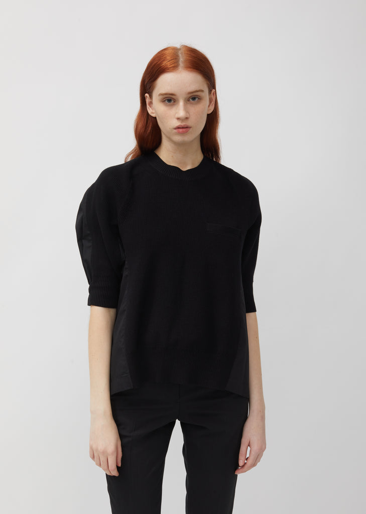 Cotton Rib Knit & Shirt Back Pullover