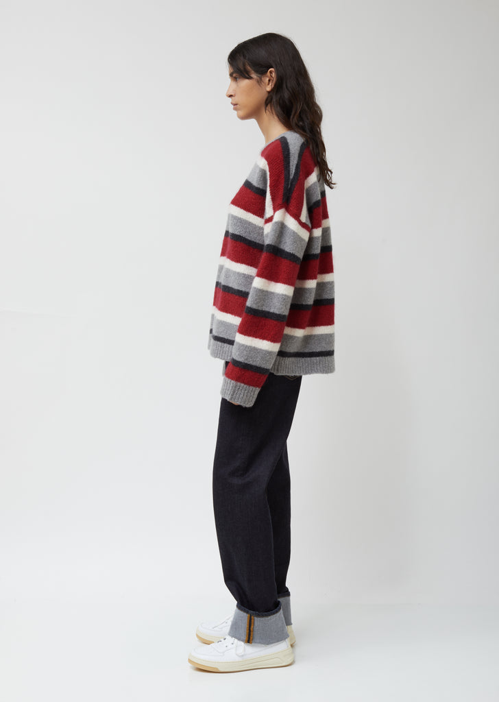 Cashmere-Mohair Multi-Stripe Crewneck