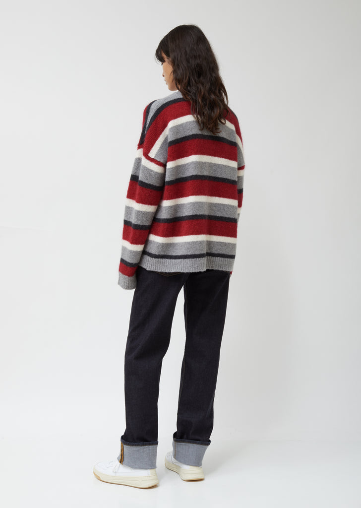 Cashmere-Mohair Multi-Stripe Crewneck