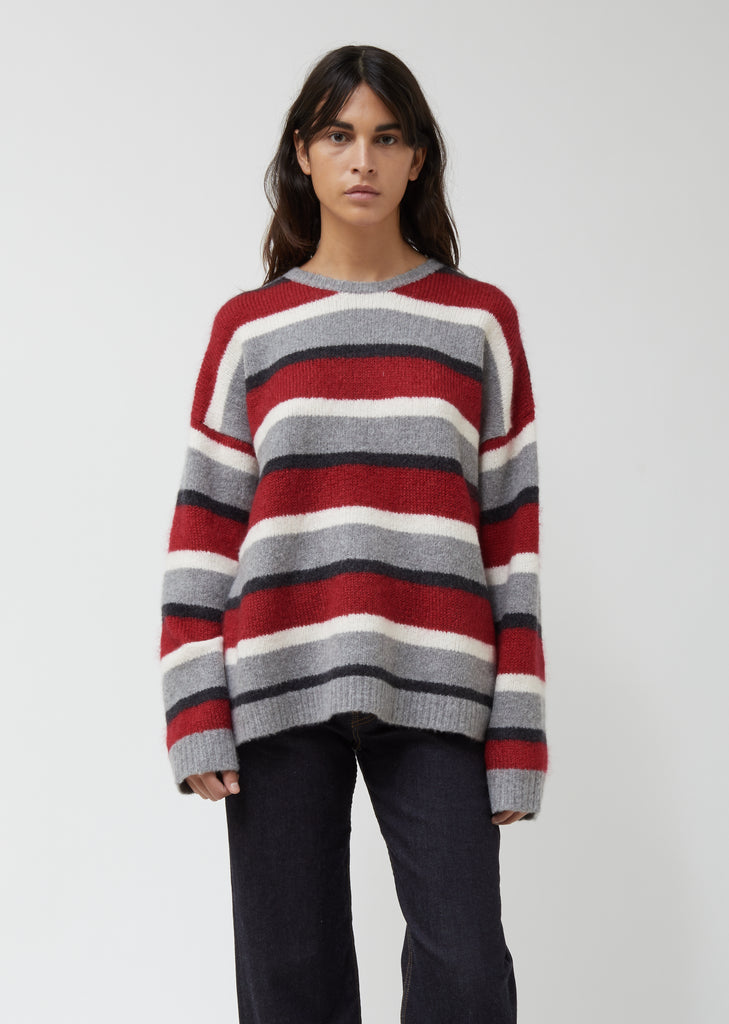 Cashmere-Mohair Multi-Stripe Crewneck