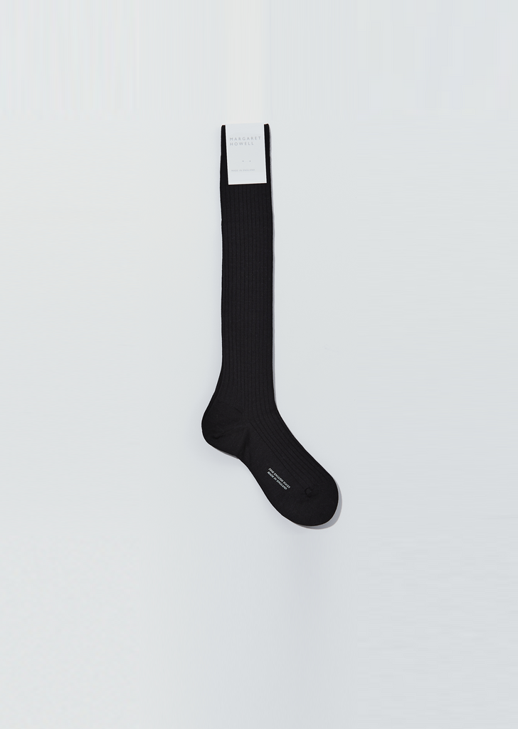 Fine Merino Long Ribbed Sock — Black