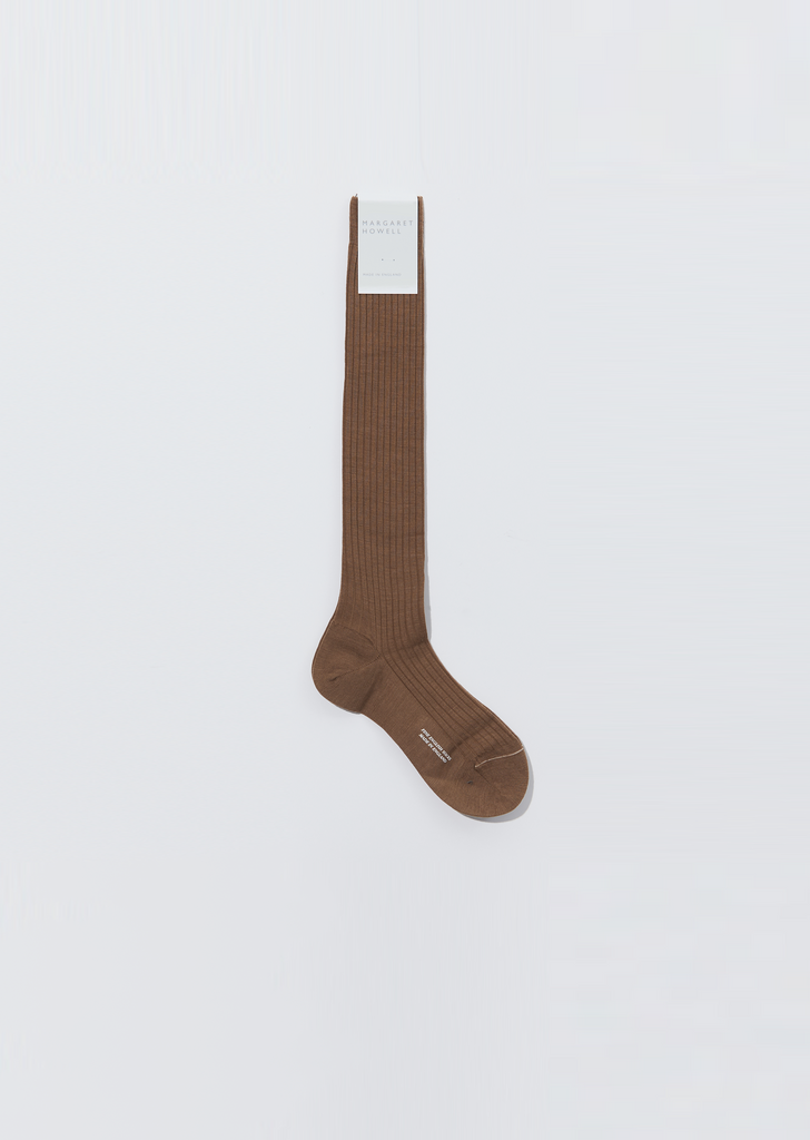 Fine Merino Long Ribbed Sock — Dark Sand