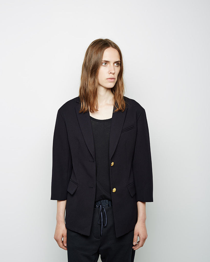 Cropped Sleeve Double Button Blazer