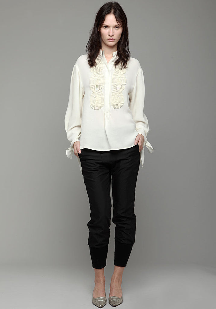Embroidered Blouse w/ Tied Sleeves