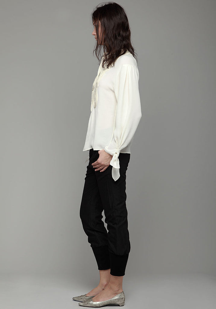 Embroidered Blouse w/ Tied Sleeves