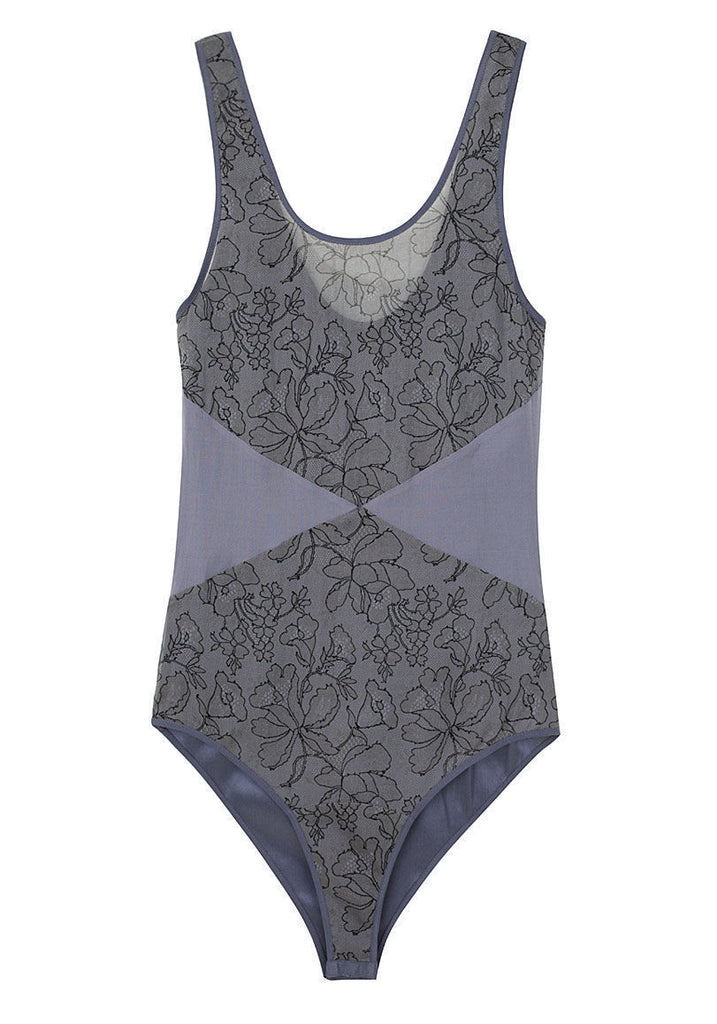 Printed Lace Silk Bodysuit