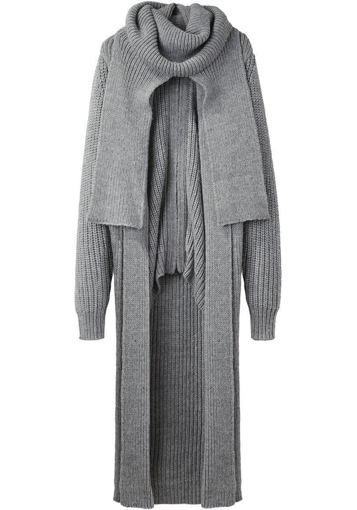 Long Coat Cardigan w/ Attached Scarf