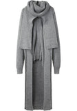Long Coat Cardigan w/ Attached Scarf