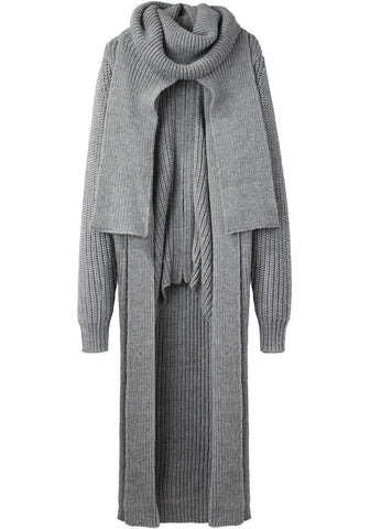 Long Coat Cardigan w/ Attached Scarf