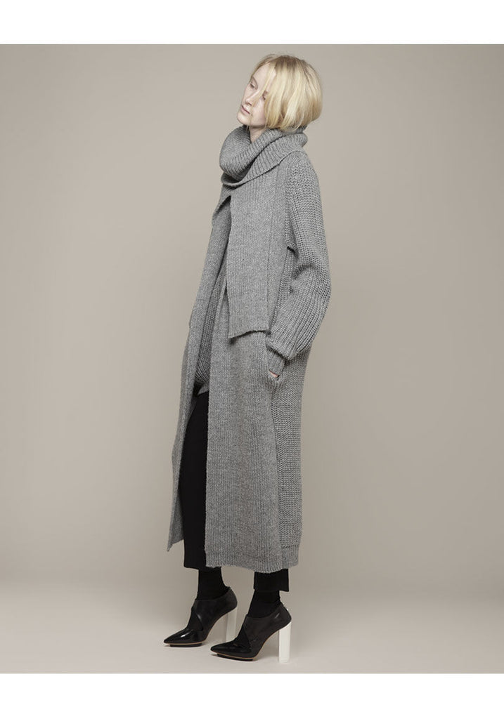 Long Coat Cardigan w/ Attached Scarf