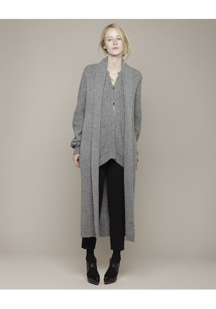 Long Coat Cardigan w/ Attached Scarf