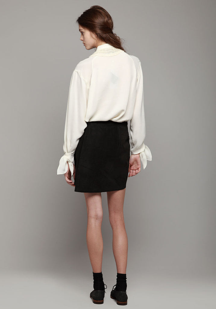 Suede Faux Wrap Skirt