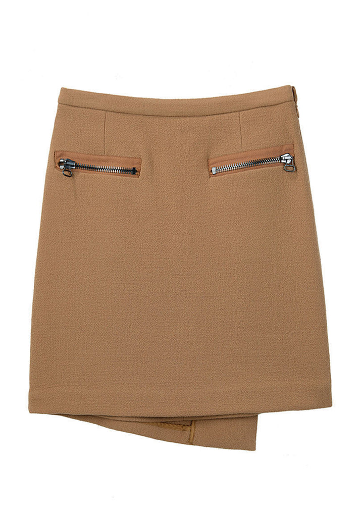 Wool Crepe Faux Wrap Skirt