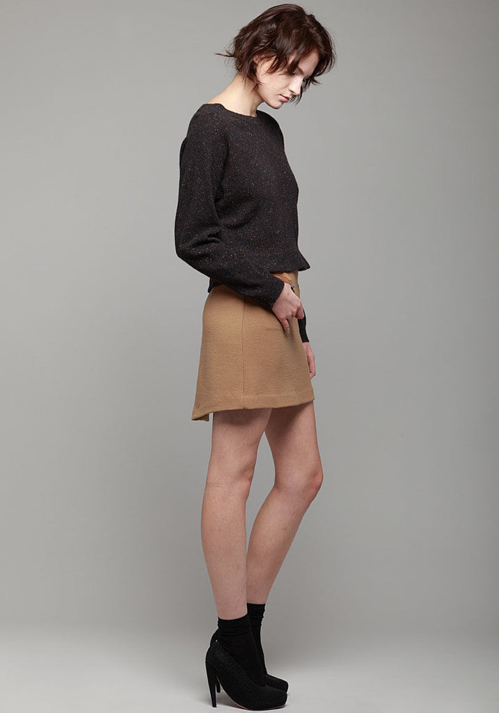 Wool Crepe Faux Wrap Skirt