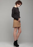 Wool Crepe Faux Wrap Skirt