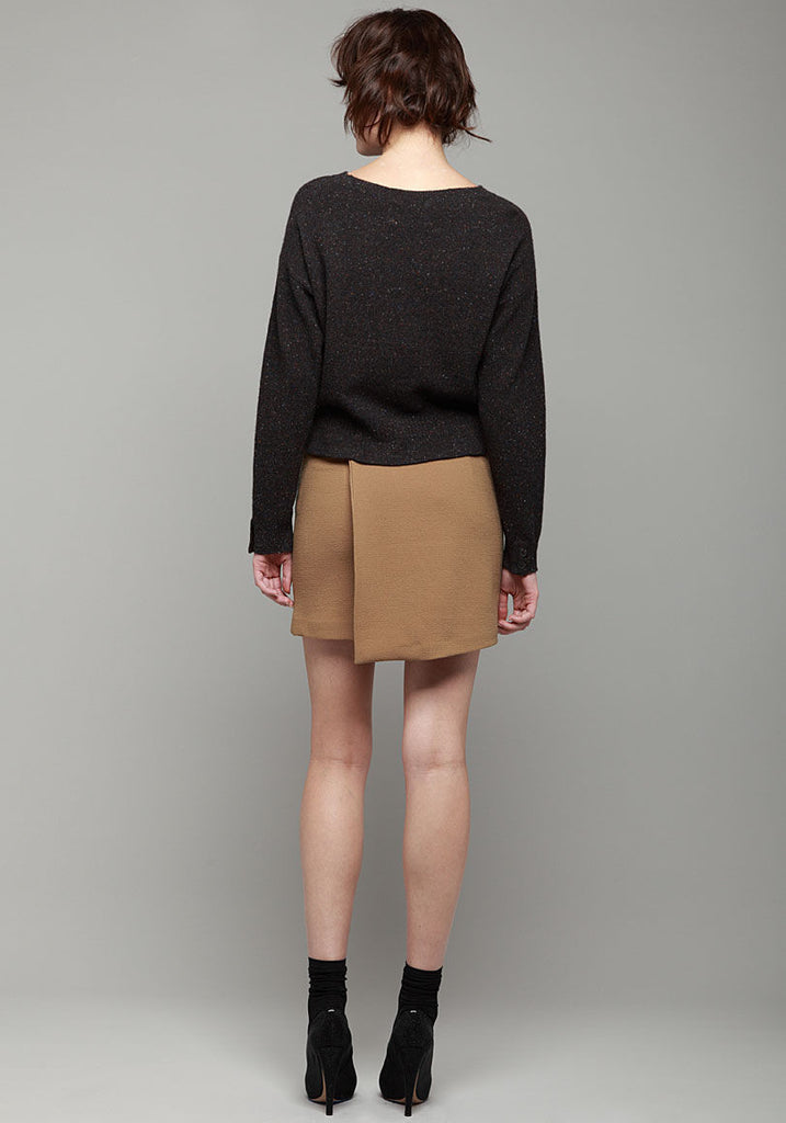 Wool Crepe Faux Wrap Skirt