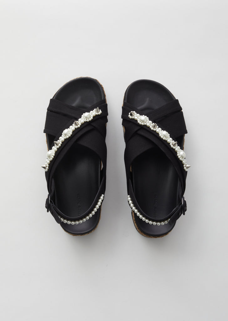 Cross Strap Sandal Espadrille Flatform w/ Beading