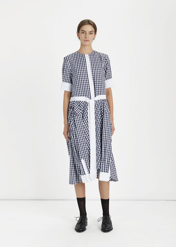 Collarless Gingham Shirtdress