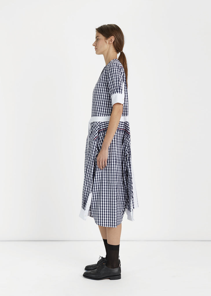 Collarless Gingham Shirtdress