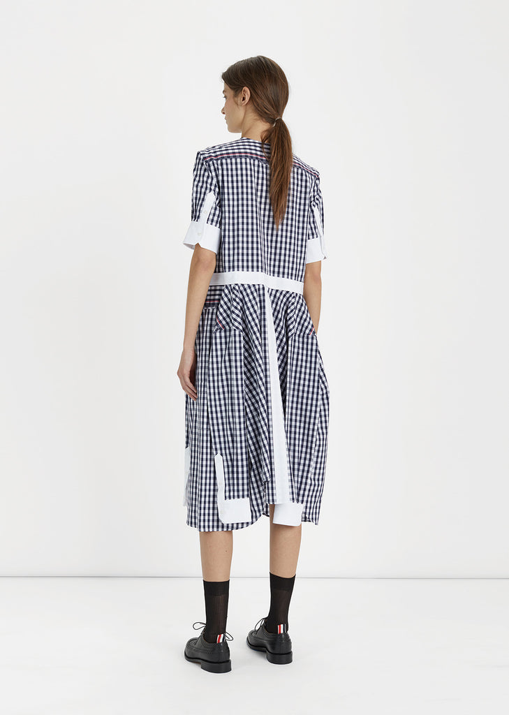 Collarless Gingham Shirtdress