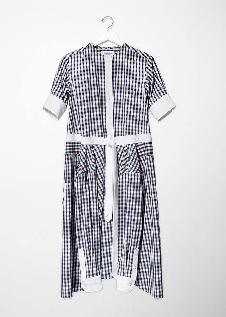Collarless Gingham Shirtdress