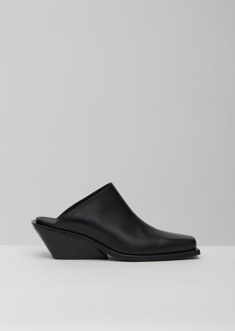 Leather Square Toe Wedge Mules