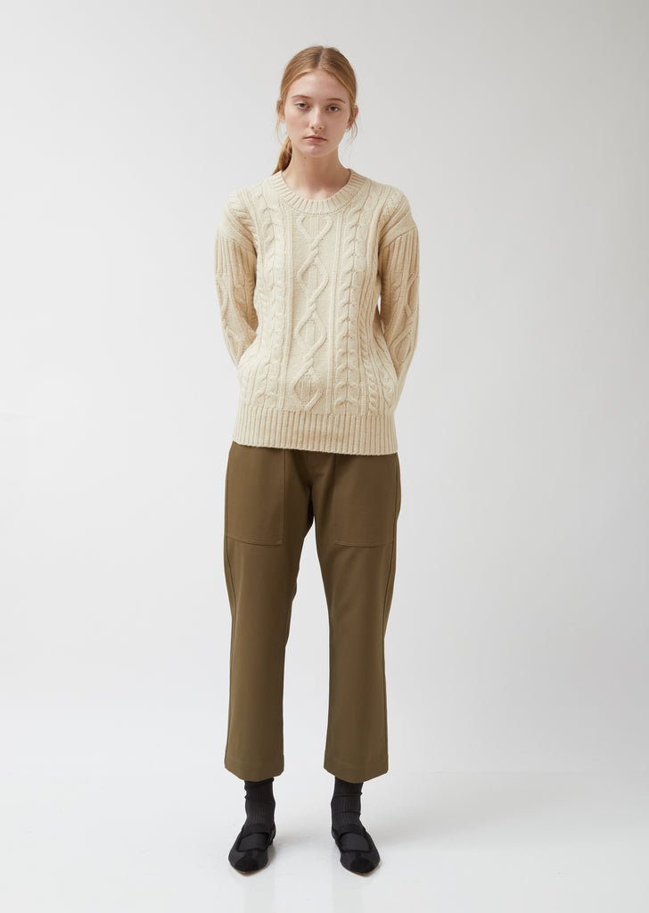 Roundneck Long Sleeve Cable Knit Merino Wool Sweater