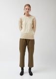 Roundneck Long Sleeve Cable Knit Merino Wool Sweater