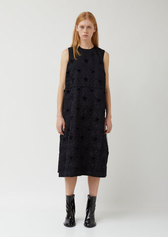 Flower Pattern Cut Float Jacquard x Nylon Tulle Dress