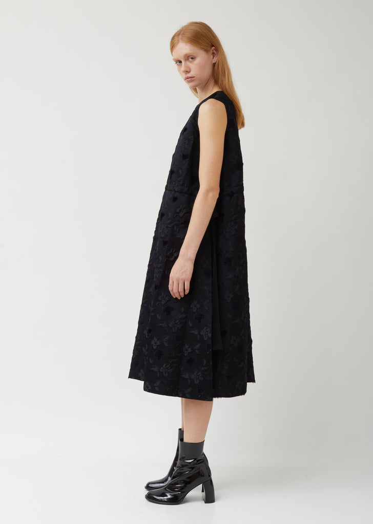 Flower Pattern Cut Float Jacquard x Nylon Tulle Dress