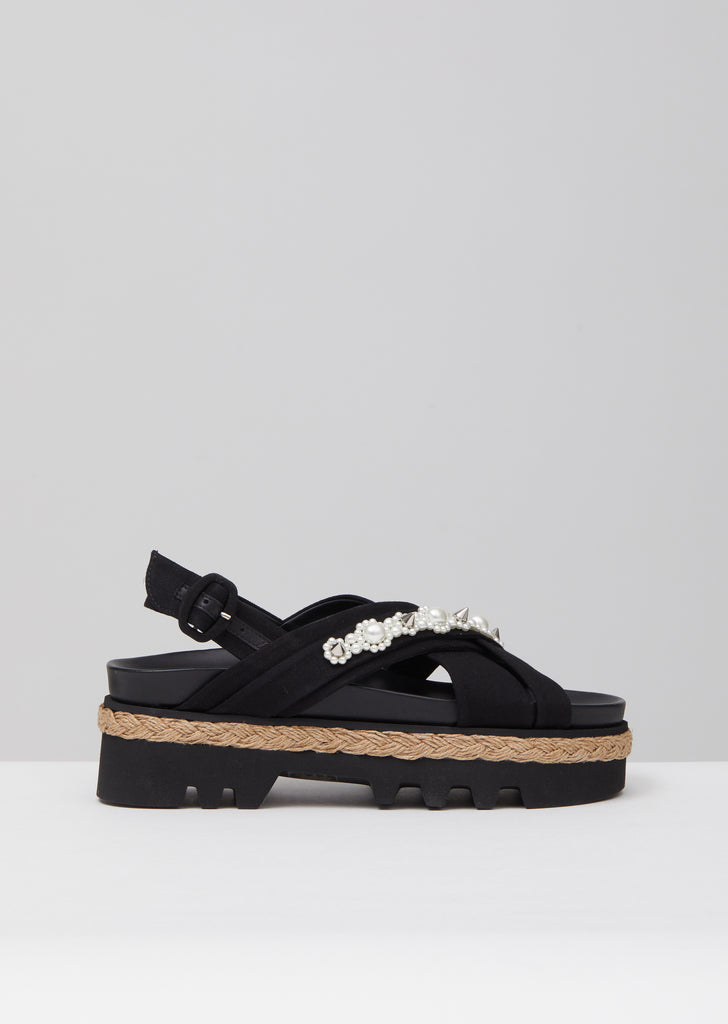 Cross Strap Sandal Espadrille Flatform w/ Beading