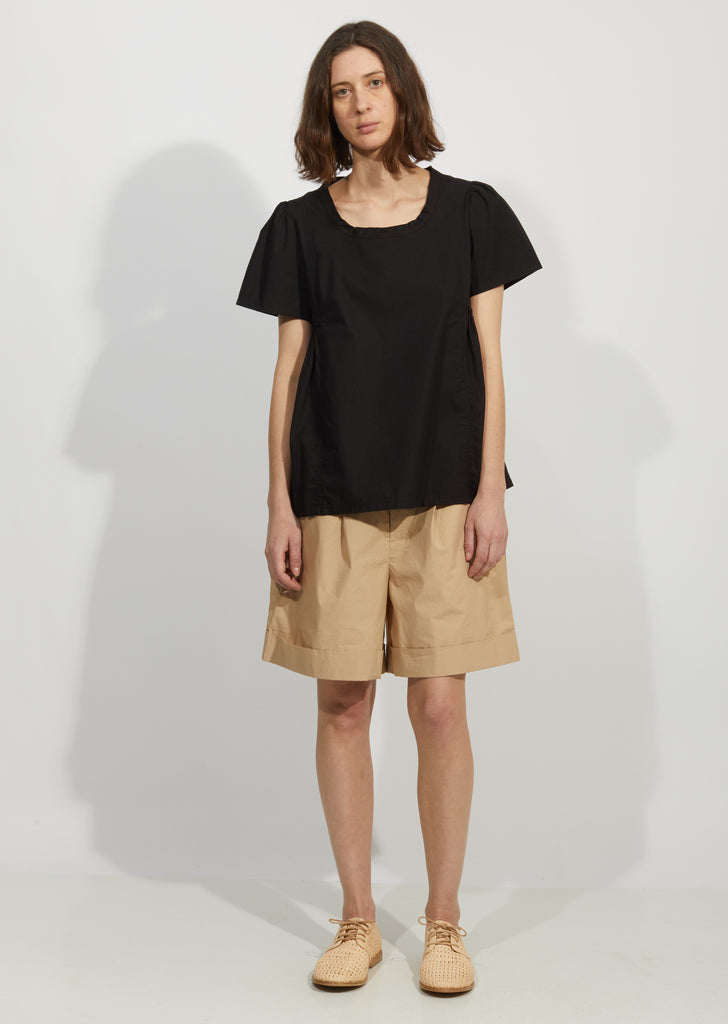 Cotton Poplin Side Pleated Top