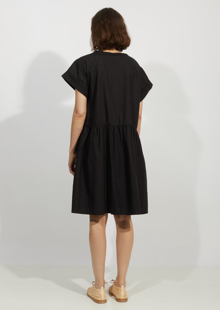 Cotton Poplin Pleated Sleeve Dress