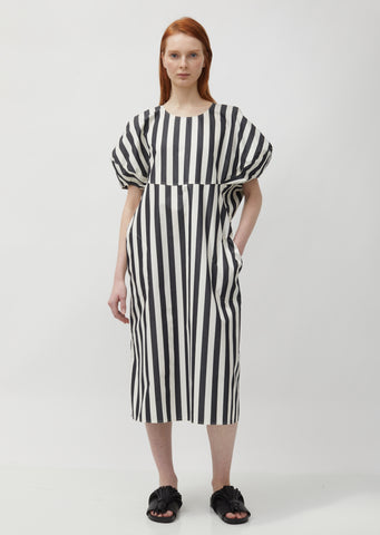 Dot Round Volume Sleeves Crew Neck Dress