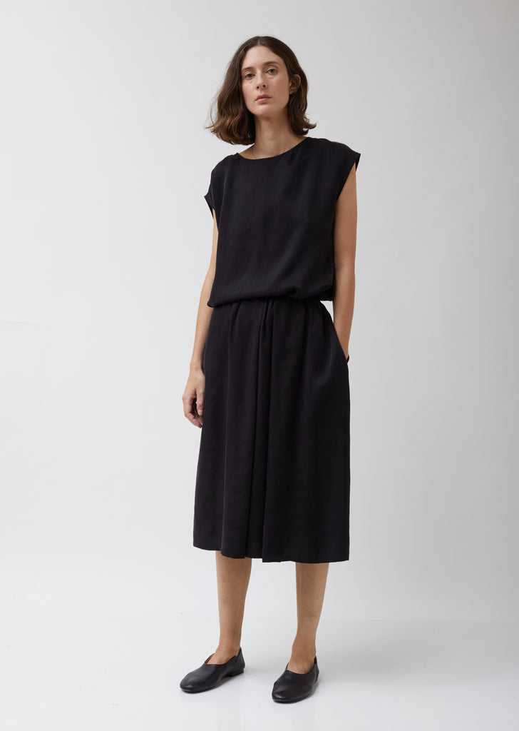 Cupro Twill Formal Midi Skirt