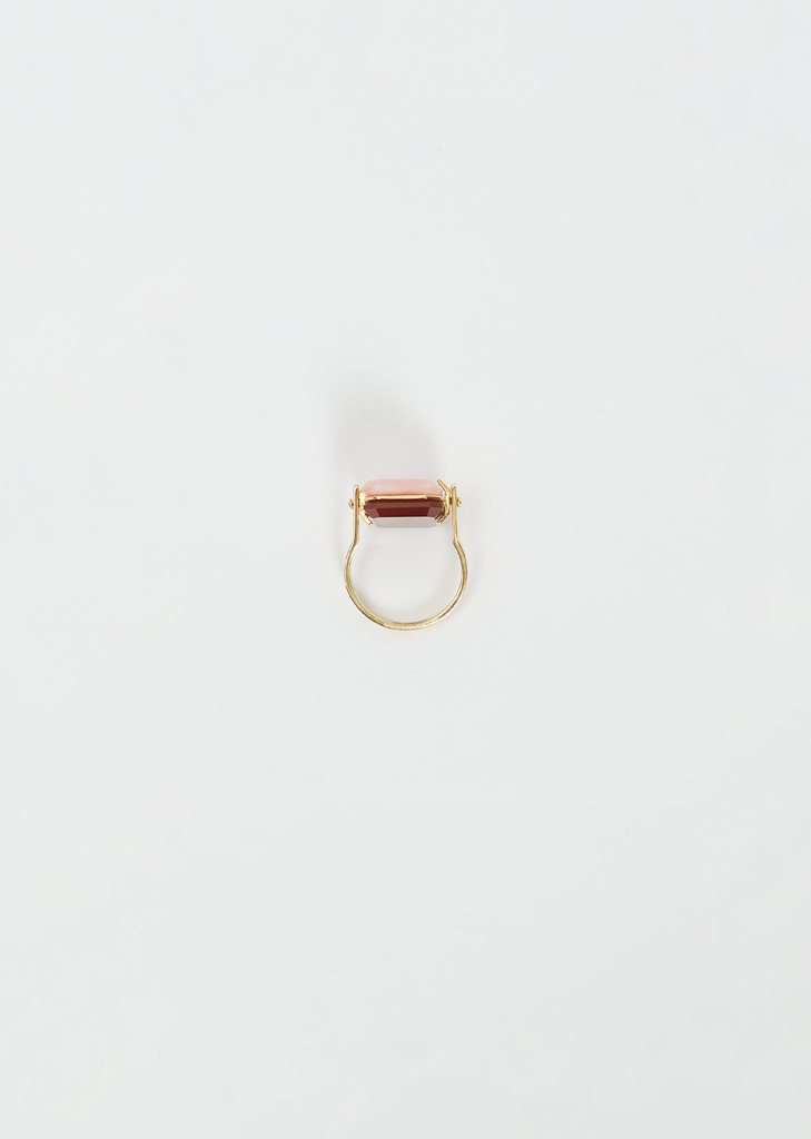 Sandwich Deco Ring — Gold Pink Opal & Carnelian