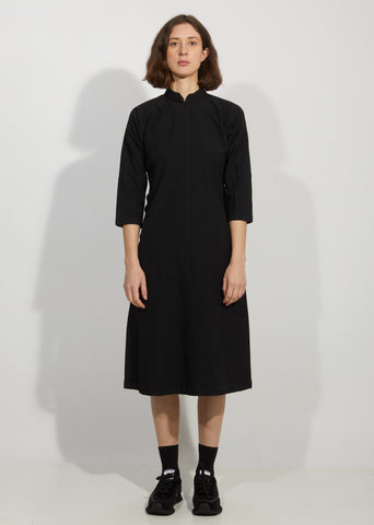 Garment Treated Oxford Mandarin Collar Fitted Dress