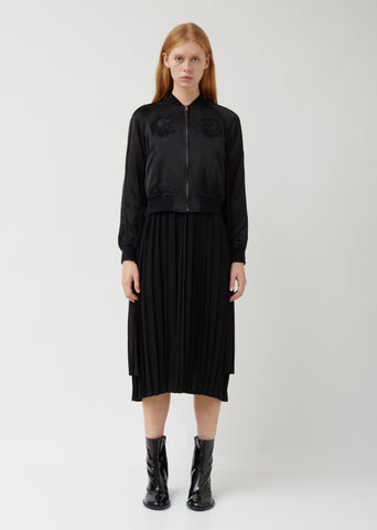 Silk Sating Polyester Pleats Embroidery Dress/ Bomber Jacket