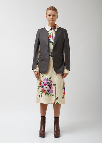 Wool Sharksin x Silk Jacquard Flower Pattern Dress