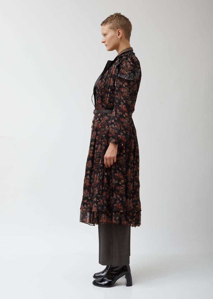 Wool Sharkskin x Flower Pattern Dress